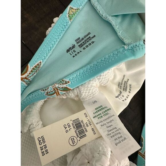 Aerie Blue Halter Top and White High Cut High Leg Cheeky Bikini Large - Picture 3 of 3